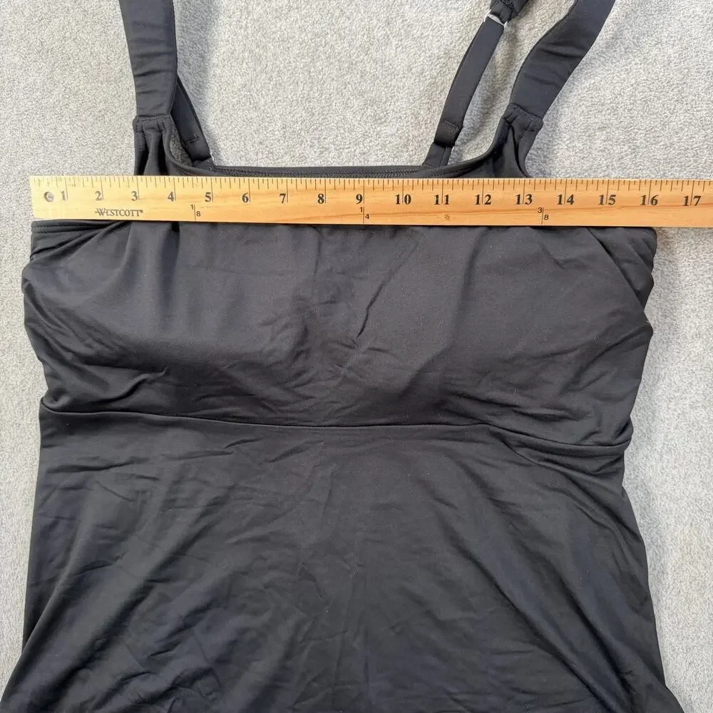 Lands' End Women's Large Black Tankini Swim Top Padded Straps Shelf Bra
